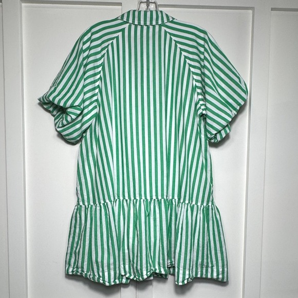 Pinch Womens Green White Striped Short Sleeve Tiered Button Down Shirt Dress L - Picture 2 of 9